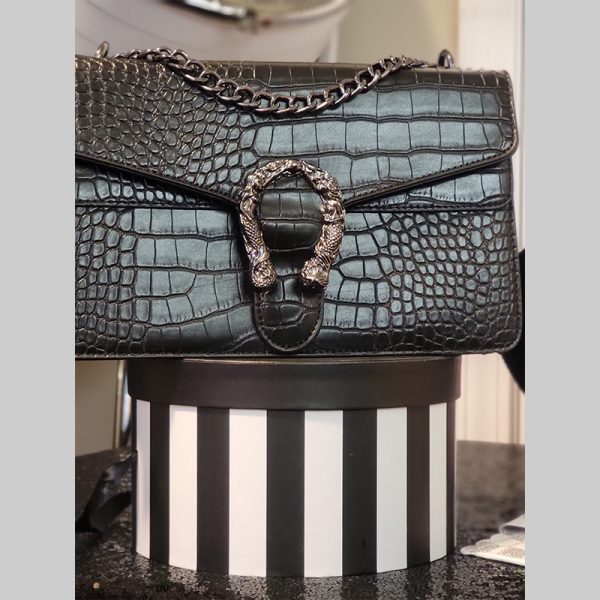 Elegant Shoulder Handbag in Faux Snakeskin Fabric